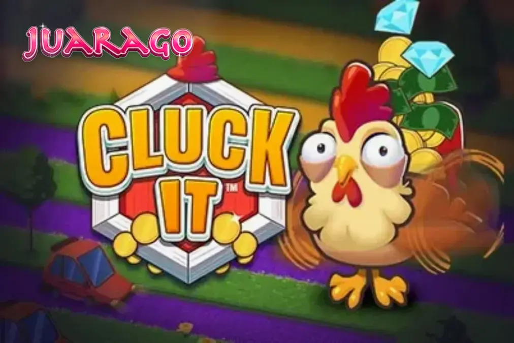 Ayam lucu melompat di atas koin emas dalam game Cluck It