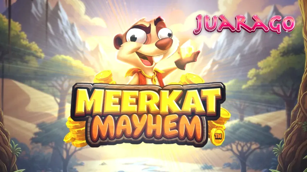 Pemandangan gurun pasir dengan karakter meerkat dalam permainan slot Meerkat Mayhem